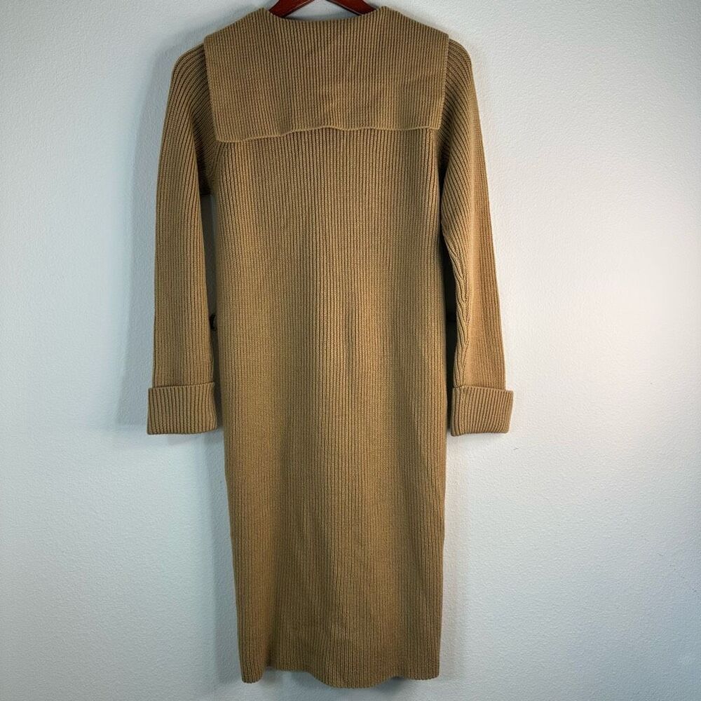 Vintage Lord & Taylor Merino Wool Tan Ribbed Knit Duster Cardigan Sweater Jacket - Picture 2 of 8
